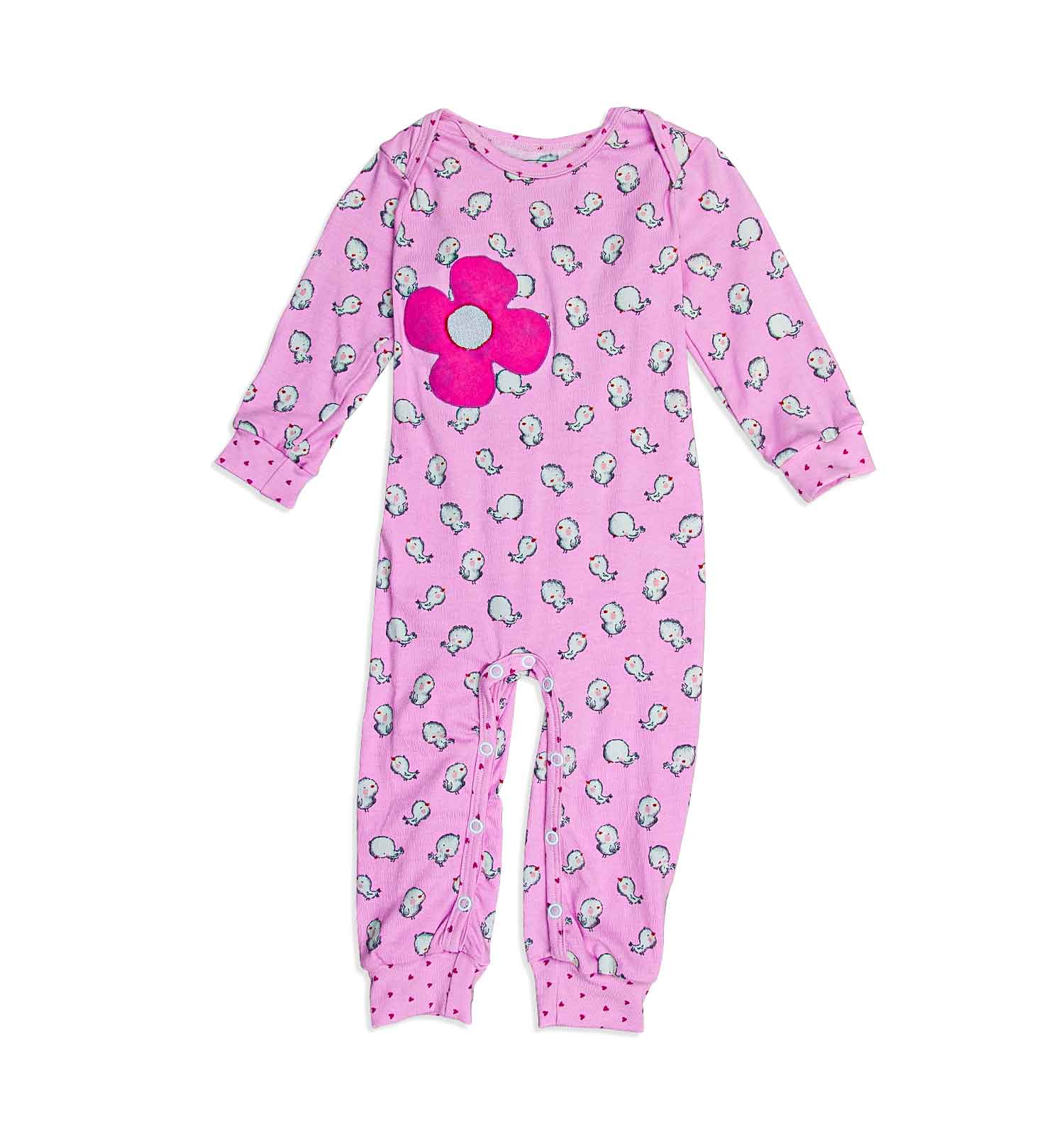 Mädchen Schlafanzug Baby-Overall mit Piepmatz in Bubblegum-Pink | sticklett Online Store.