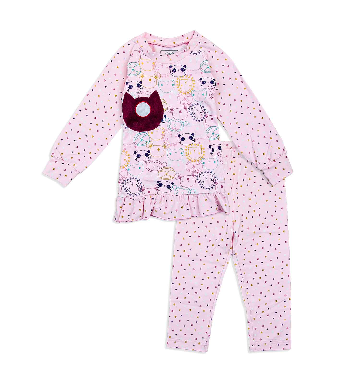 Madchen Pyjama mit lustigen Bären-Motiven und Rüschen | sticklett Online Store.