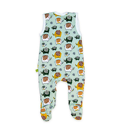 Baby Strampler mit Fuß ohne Arm, mint Elefantenprint
