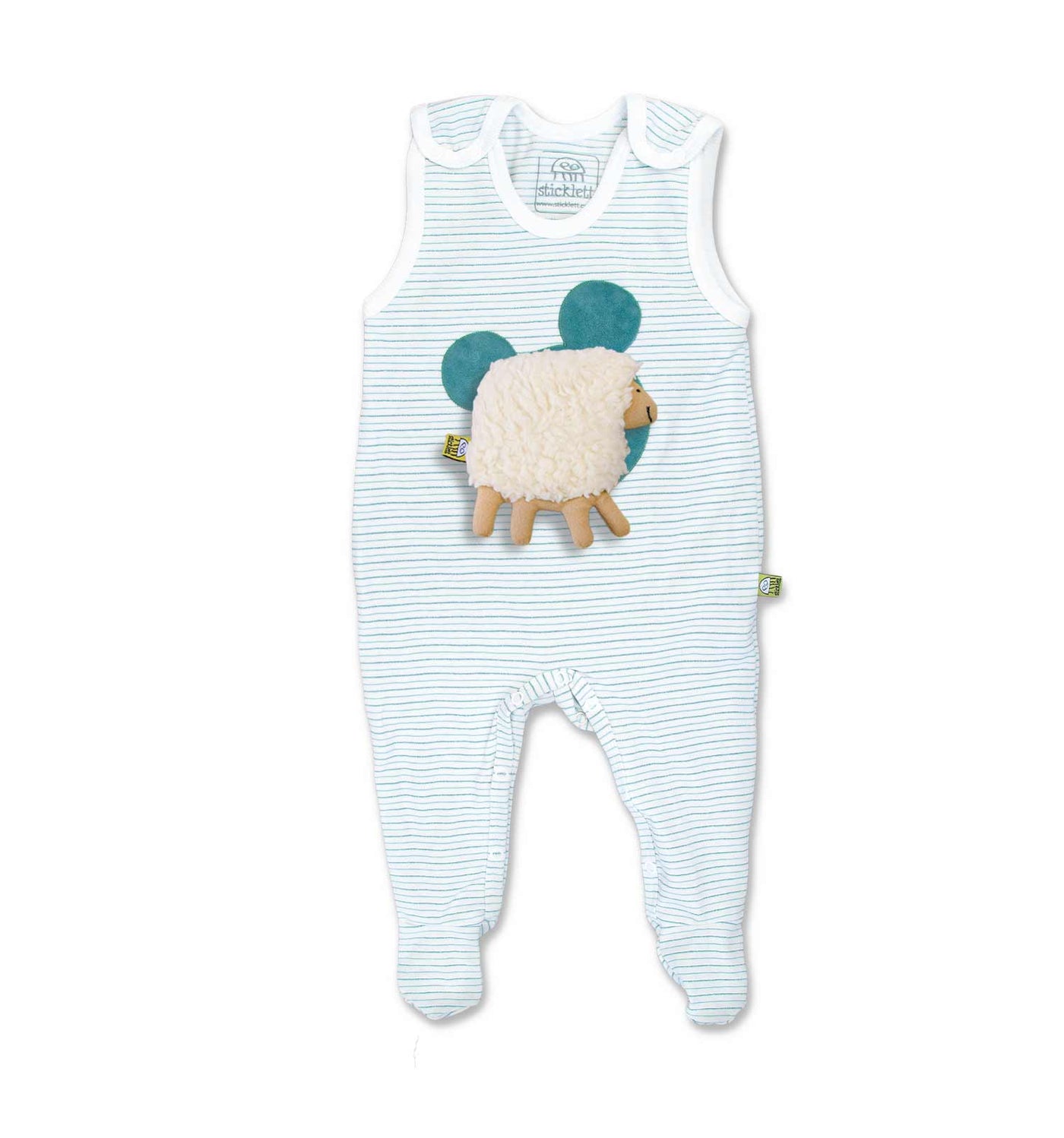 Baby-Strampler in naturweiß-mint Mouse | sticklett Online Store.