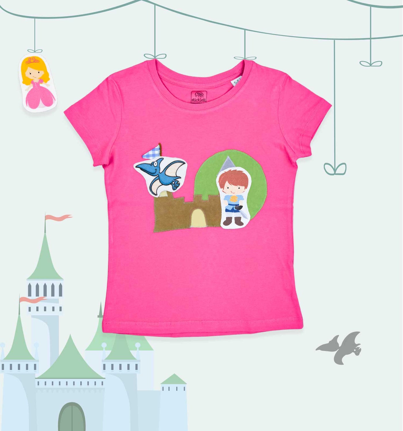 T-Shirt Geschichten-Erzähl-Set "Prinzessinschloss" mit 3 austauschbaren Märchenfiguren | sticklett Online Store.