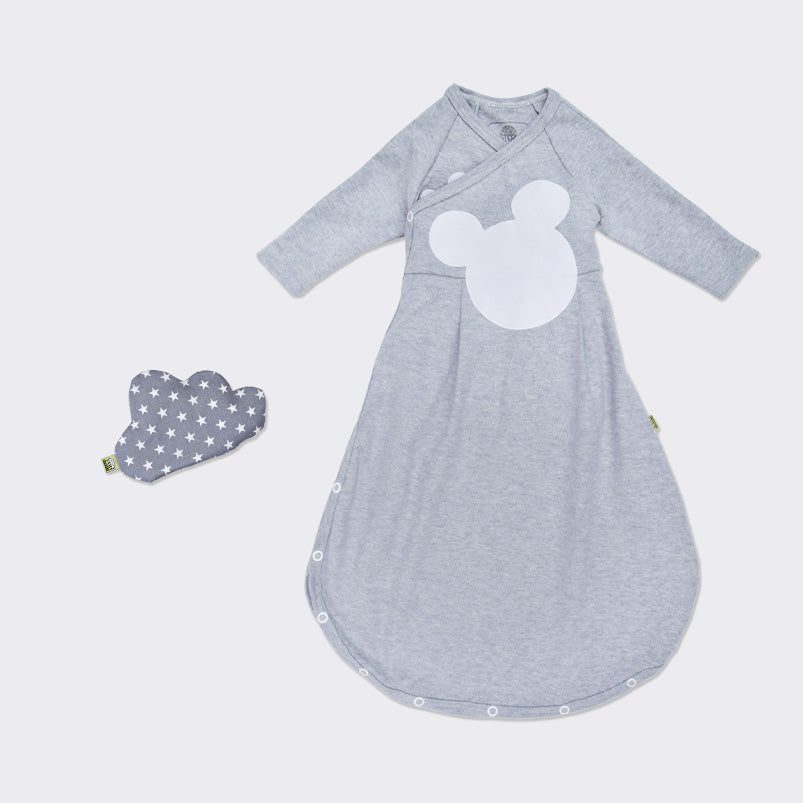 Baby Schlafsack zum mitwachsen, Gr. 50-62 in hellgrau, langarm mit Kratzschutz