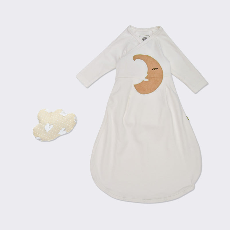 Baby Schlafsack zum mitwachsen, Gr. 50-62 in naturweiß, langarm mit Kratzschutz