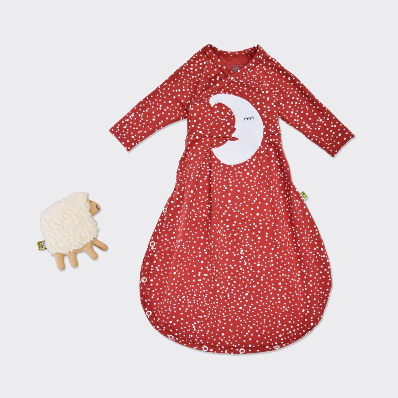 Baby Schlafsack zum mitwachsen, Gr. 50-62 in rost-rot, langarm mit Kratzschutz