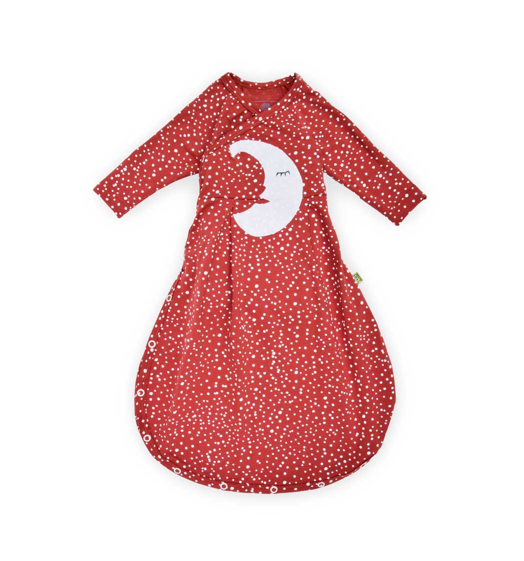 Baby Wickel-Schlafsack für Frühling-Sommer langarm mit Kratzschutz in rost-rot dots