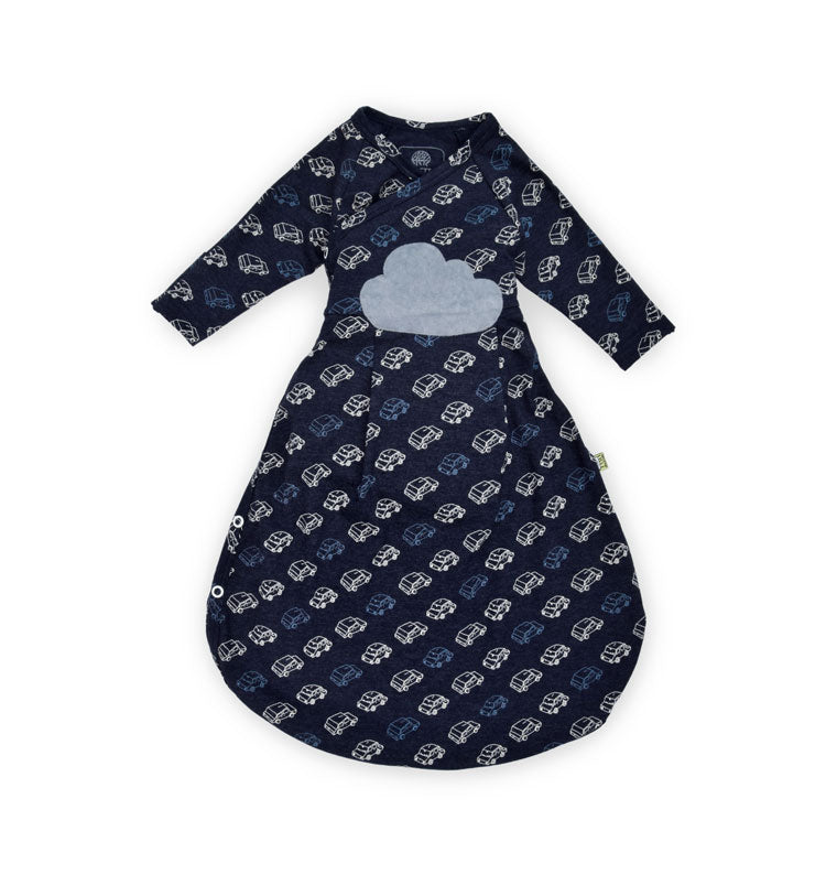 Baby Schlafsack Sommer langarm mit Kratzschutz in marine – sticklett